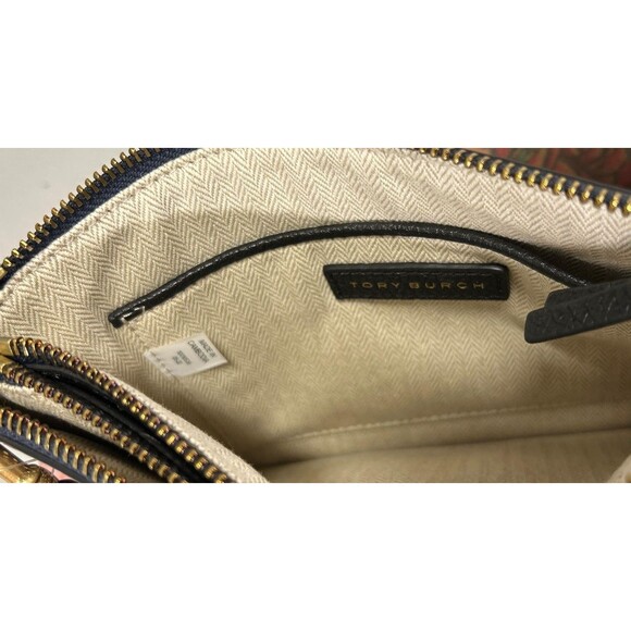 Tory Burch Blake Printed Crossbody Black and Red Floral Purse Pebbled Leather - Picture 6 of 7